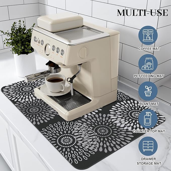 LuxStep Dish Drying Mat Super Absorbent Kitchen Counter Mat Rubber Backing Draining Mat Easy to Clean Kitchen Accessories Dish Rack Pad for Dishes, Utensils, Countertops, Sinks 16" x 24" Black - Image 3