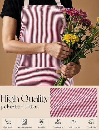 2 Pack Kitchen Cooking Aprons, Soft Aprons for Women Men with 2 Pockets Chef Apron with Adjustable Neck Strap and Long Tie - Image 7