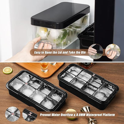 PHINOX Large Ice Cube Tray with Lid and Bin, Ice Trays for Freezer, 2 INCH Whiskey Ice Cubes Mold, 2*8 pcs Square Ice Cube Mold with Tong, Easy to Release, Large Ice Tray for Whiskey Cocktail Bourbon - Image 6