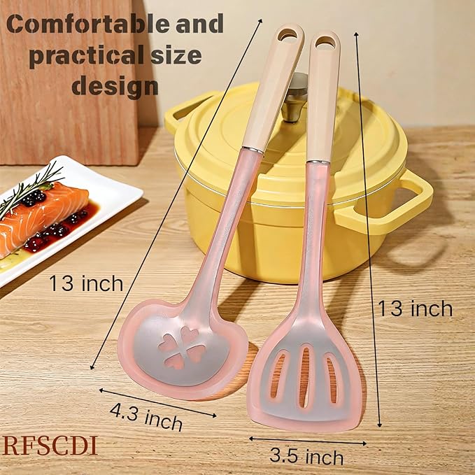 2-Piece Cooking Spatula Set - German standard Food-Grade Silicone with Steel Core, Heat Resistant Up to 500℉, Non-Stick Cooking Utensils for Kitchen with Ergonomic Non-Slip Handle (Pink) - Image 3