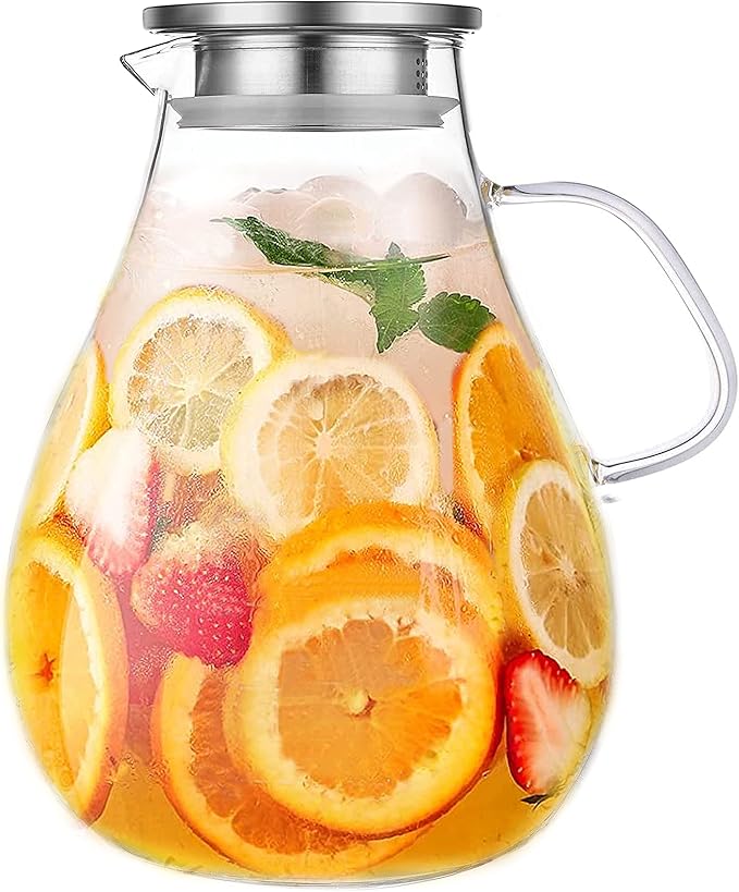 Glass Pitcher with Lid,3000ml - Hot/Cold Water Jug, Juice and Iced Tea Beverage Carafe by Liuruiyu