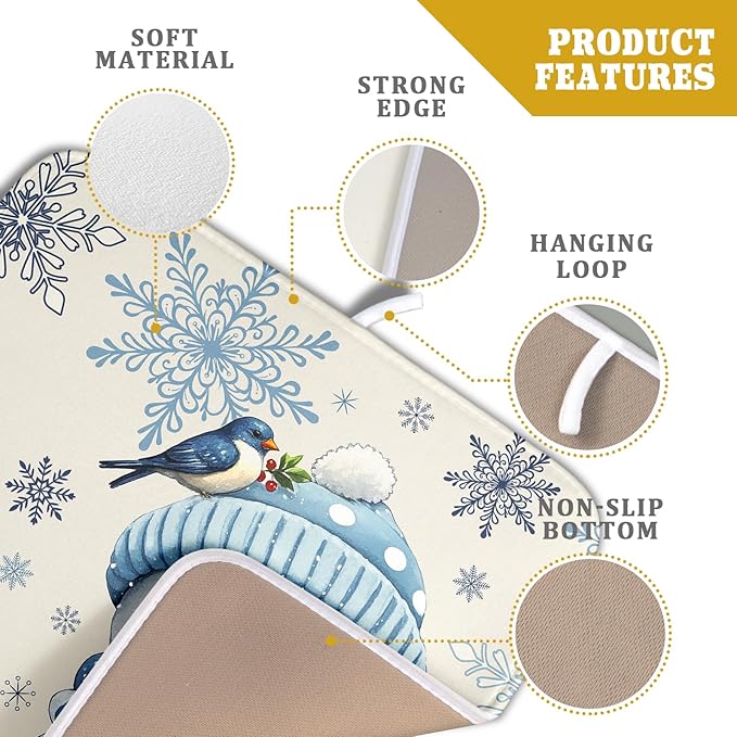 Winter Snowman Dish Drying Mat for Kitchen Counter 16x18 Blue Snowflake Bird Christmas Holiday Absorbent Reversible Microfiber Drying Mats Kitchen Countertop Protector Dishes Drainer Rack Pad - Image 4