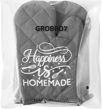 GROBRO7 6Pcs Cotton Oven Mitts and Pot Holders Set Happiness is Homemade Heat Resistant Hot Pad Machine Washable Microwave Gloves with Hanging Loop Pocket Potholder for Kitchen Baking Cooking Grilling - Image 7