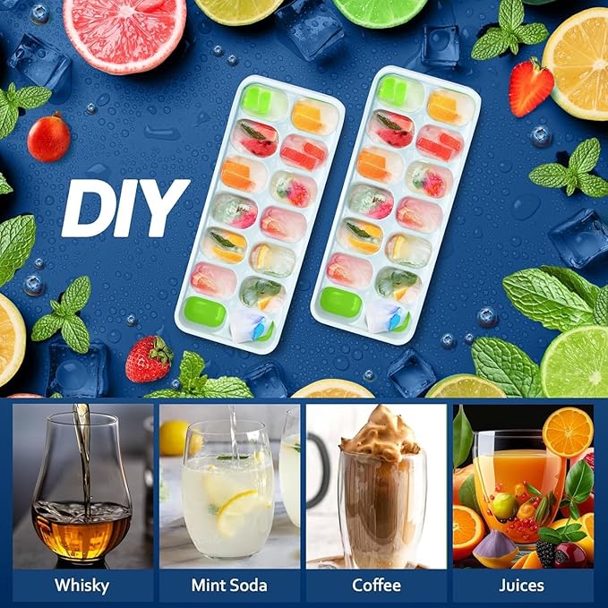 56pcs Ice Cube Tray with Lid and Bin – Stackable 4 Trays Plastic Silicone Freezer Mold, Large Ice Bucket with Scoop, Tong & 2 SS Straws – Easy Release Ice Maker for Cocktail, Coffee, RV, Whiskey - Image 7