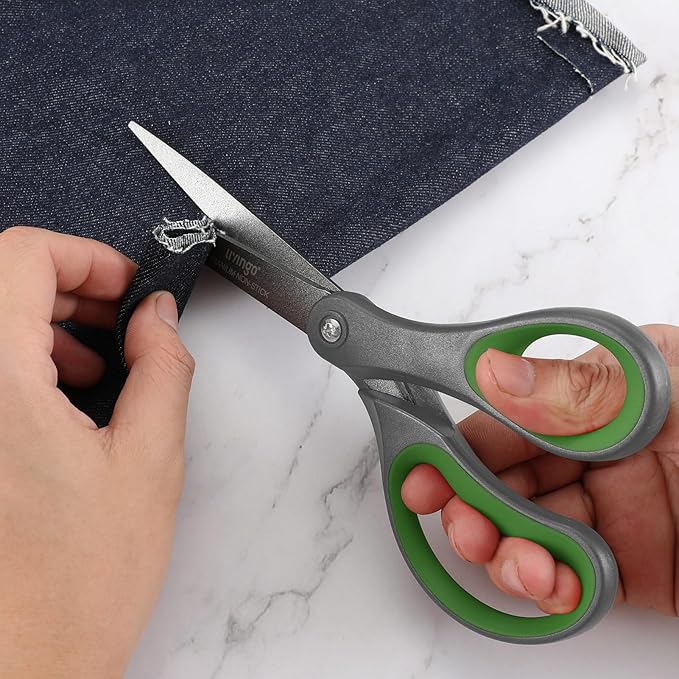 LIVINGO Sharp Scissors All Purpose - 2 Pack 8 Inch Titanium Coated Non Stick Steel Shears Heavy Duty for Office Home School Sewing Crafting Cutting Paper Fabric, Comfortable Grip (Gray & Green) - Image 6