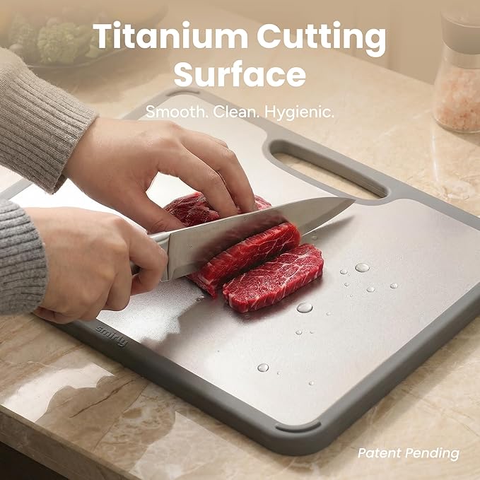 SMIRLY Titanium Cutting Board for Kitchen, Double Sided Chopping Board Set with Holder, 100% Pure Titanium, Dishwasher Safe, 3 Pack - Image 3