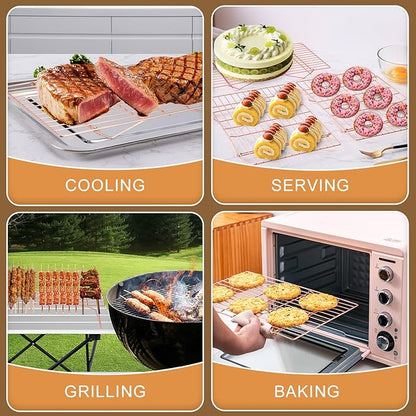 Cooling Rack for Baking 3 Tiers, 16" x 10" Cookie Cooling Wire Rack Stackable Collapsible Nonstick, Stainless Steel Baking Cooking Cooling Racks with Optimum Air Flow, Rose Gold - Image 6