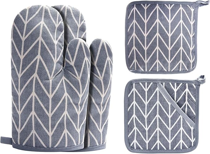 WinChange Oven Mitts and Potholders BBQ Gloves-Oven Mitts and Pot Holders Sets with Recycled Cotton Infill Silicone Non-Slip Cooking Gloves for Cooking Baking Grilling (4-Piece Set,Grey) by Win+Change