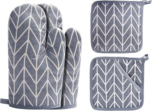 WinChange Oven Mitts and Potholders BBQ Gloves-Oven Mitts and Pot Holders Sets with Recycled Cotton Infill Silicone Non-Slip Cooking Gloves for Cooking Baking Grilling (4-Piece Set,Grey) by Win+Change