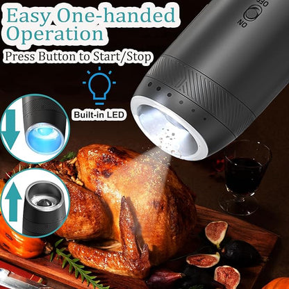 Gravity Electric Salt and Pepper Grinder Set, Automatic Salt Pepper Mill Grinder with Adjustable Coarseness, Large Capacity, LED Light & Easy Refill, USB Rechargeable Spice Grinders for Kitchen