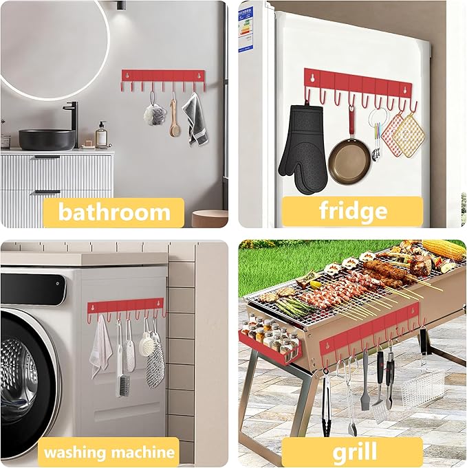 SMRCAD Magnetic Spice Rack Organizer for Fridge Seasoning Organizer for Kitchen storage with Screw Magnetic Shelf with Hook for Refrigerator and Oven (4pack1hook-Red) - Image 4