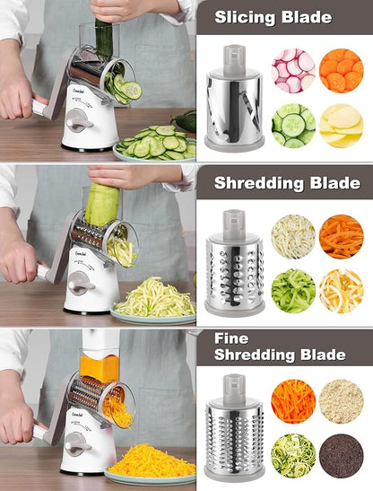 Geedel Rotary Cheese Grater Cheese Shredder with 5 Interchangeable Blades - Upgraded Rotary Grater Featuring Strong Suction Base for Cheese Shredding, Wavy Slicing, Nut Grinding, and Ice Shaving - Image 4