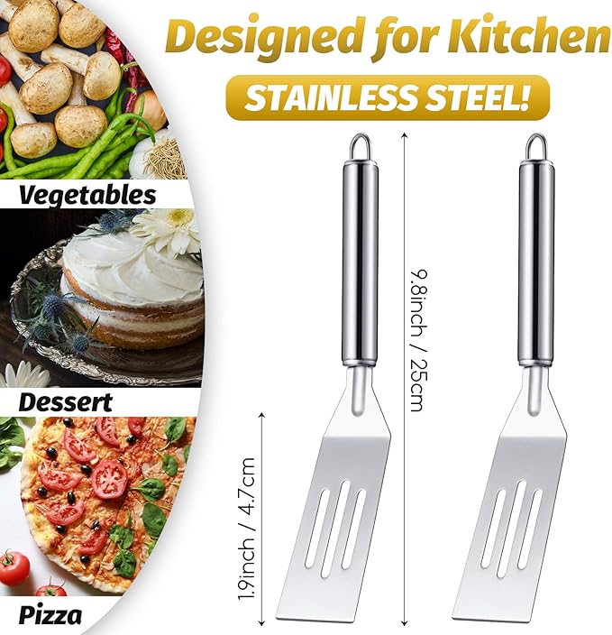 Patelai 5 Pack Mini Spatula, Small Stainless Steel Serving Spatula for Brownies, Cookies, Eggs and Pancakes, Solid Blade, Offset Handle, Dishwasher Safe Kitchen Turner (Slotted,Stainless Steel Handle)