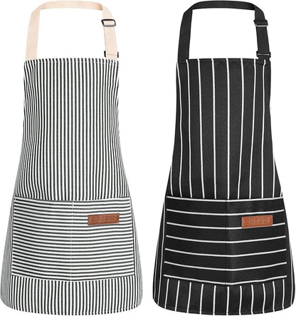 2 Pack Stripes Kids Apron, Kids Cooking Aprons with 2 Pockets, Cute Aprons for Cooking for Boys and Girls