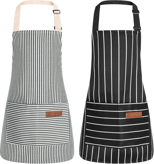 2 Pack Stripes Kids Apron, Kids Cooking Aprons with 2 Pockets, Cute Aprons for Cooking for Boys and Girls