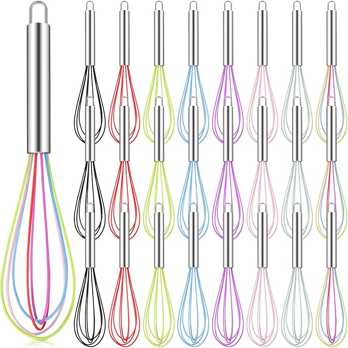 Domensi 24 Pcs 10 Inch Whisks Bulk for Cooking Silicone Whisks Non Scratch Stainless Steel Egg Beater Colorful Coated Metal Heat Resistant Egg Beaters for Valentines Day Party Favor Gift Supplies by Domensi