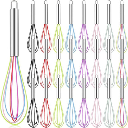 Domensi 24 Pcs 10 Inch Whisks Bulk for Cooking Silicone Whisks Non Scratch Stainless Steel Egg Beater Colorful Coated Metal Heat Resistant Egg Beaters for Valentines Day Party Favor Gift Supplies by Domensi