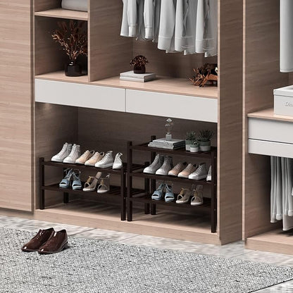 ROMGUAR CRAFT 3 Tier (Thick) Bamboo Shoe Rack for Closet Free Standing Wood Shoe Shelf for Entryway Small Space Stackable 27"x12"x21" (Black Brown) - Image 3