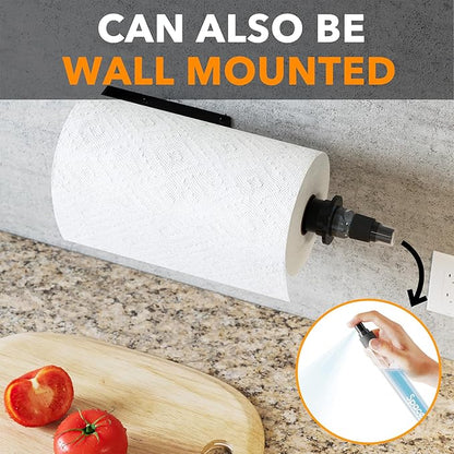 SpaceAid SprayNeat Paper Towel Holder with Spray Bottle, Under Cabinet Paper Towels Holders with Sprayer Inside Center, Hanging Wall Mount Papertowels Roller for Kitchen (Black Spray, Black)
