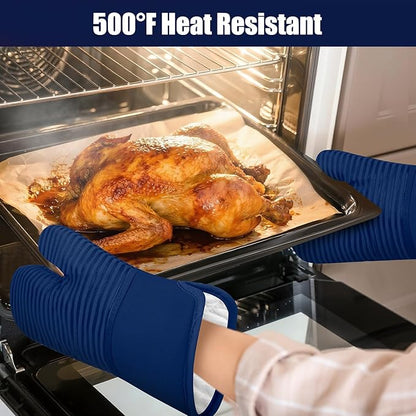 Oven Mitts and Pot Holder Sets with Silicone Grip, 500°F Heat Resistant-6 Pack Dishcloth/Dish Towels for Kitchen 100% Cotton-Value Kitchen Essentials for Cooking, Baking, Grilling-Marine Blue - Image 6