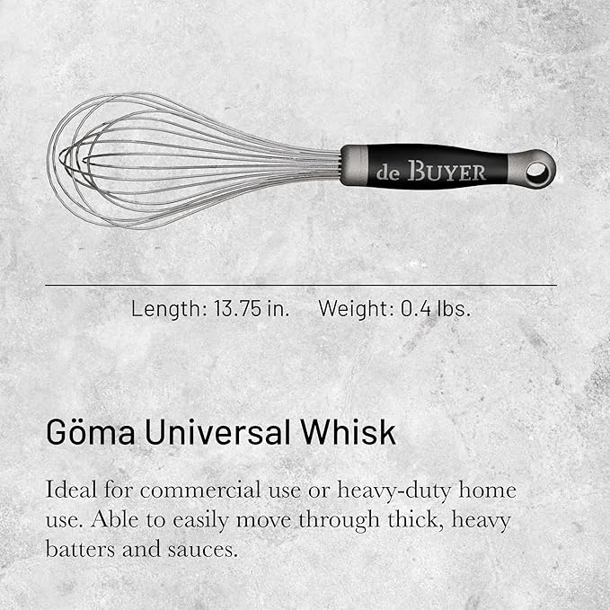 de Buyer GOMA Universal Whisk - 13.75” - Ideal for Commercial & Home Kitchens - Designed for Heavy, Frequent Use - Ergonomic & No-Slip Grip - Dishwasher Safe - Image 2