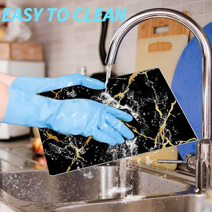 VASUHOME Glass Cutting Board, 16 * 12 inch Set of 1 Tempered Glass Cutting Board, Decorative Square Marble Chopping Board for Kitchen, Scratch, Heat, Shatter Resistant Cutting Mat, Black and White