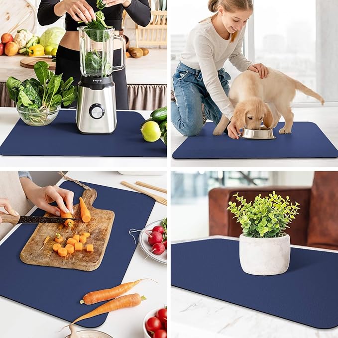 WISELIFE Dish Drying Mat Super Absorbent Drying Mat Large Dish Drying Mats for Kitchen Counter Easy Clean Dish Mat Kitchen Drying Mat18"x 28" Classic Blue - Image 6