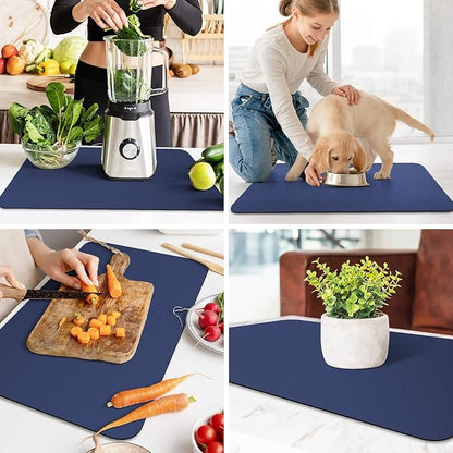 WISELIFE Dish Drying Mat Super Absorbent Drying Mat Large Dish Drying Mats for Kitchen Counter Easy Clean Dish Mat Kitchen Drying Mat18"x 28" Classic Blue - Image 6