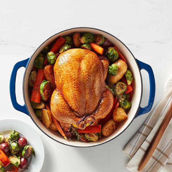 Amazon Basics Enameled Cast Iron Dutch Oven Pot with Lid, Round, Dual Handles, Heavy-Duty, Oven Safe for Baking, Roasting, Stews, 7.3-Quart, Navy - Image 6