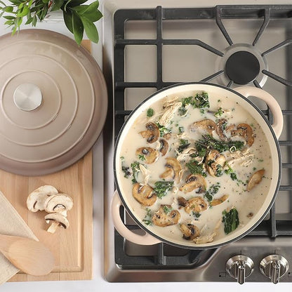 Gibson Home Addlestone 7 Qt Enameled Cast Iron Dutch Oven Pot with Lid – Round, Oven Safe to 500°F, Ideal for Bread Baking & Stews - Gradient Taupe - Image 5