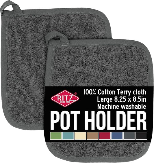 RITZ Terry Potholder & Hot Pad: Unparalleled Heat Resistant, Durable 100% Cotton – Ergonomically Designed for Optimal Grip – Easy-Care Machine Washable – 2-Pack, Graphite by Ritz+Foodservice