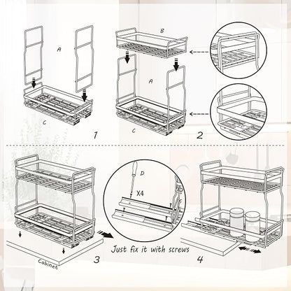 Pull Out Spice Rack Organizer for Inside Kitchen Cabinets, Heavy Duty Slide Out Seasoning Kitchen Organizer, 2 Tier Vertical Sliding Seasoning Organizer, 10.5" D x 5.1" W x 9.6" H -2 Pack (2)