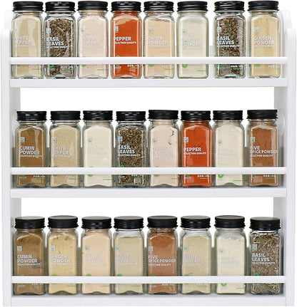 3 Tier Bamboo Spice Rack, Spice Rack Organizer, Seasoning Jars Rack Shelf Spice Organizer for Kitchen Counter or Wall Mounting, Spice Storage Holder with handles, Jars Not Included, White by Thalomely