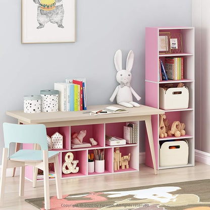 Furinno LUDER Book Shelf, 7-Cube Bookshelf, Bookcase with Open Shelves, 9.4 x 19.5 x 41.7, Easy Assembly, for Living Room, Bedroom, Home Office, White/Pink - Image 5