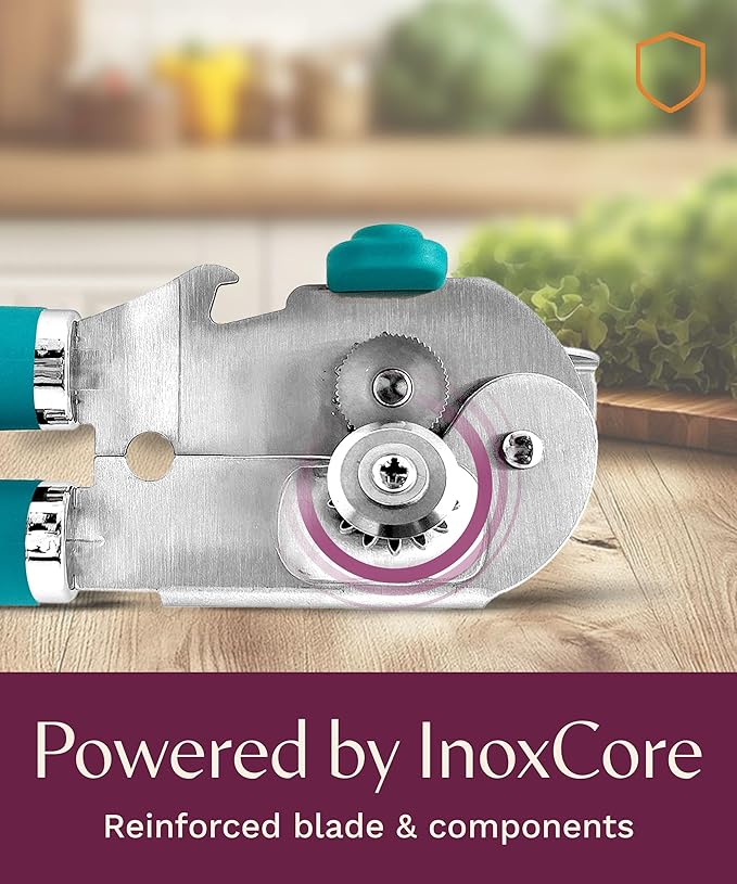 Premium Multifunctional Magnetic Manual Can Opener and Bottle Opener, Heavy Duty Stainless Steel Sharp Cutting Blade and Oversized Easy Turn Knob, Soft-Touch Handle, Kitchen Use, Teal - Image 4