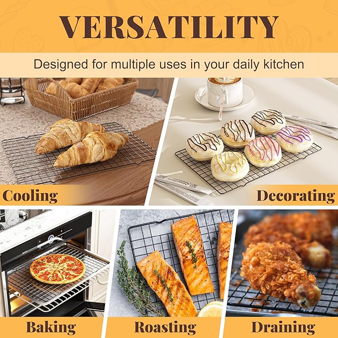 Cooling Racks for Cooking and Baking - 2 PCS 10" x 15" Grid Wire Baking Rack for Oven Cooking, Baking, Grilling, Roasting - Dishwasher Safe Bacon Rack - Fits Jelly Roll Cookie Sheet Pan - Image 6