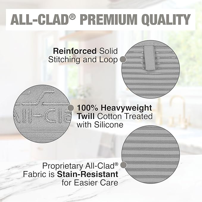All-Clad Premium Pot Holder & Hot Pad: Heat Resistant up to 500 Degrees - 100% Cotton, 10"x6.25" Hot Pad for Kitchen and Barbeque, 2-Pack, Titanium - Image 5