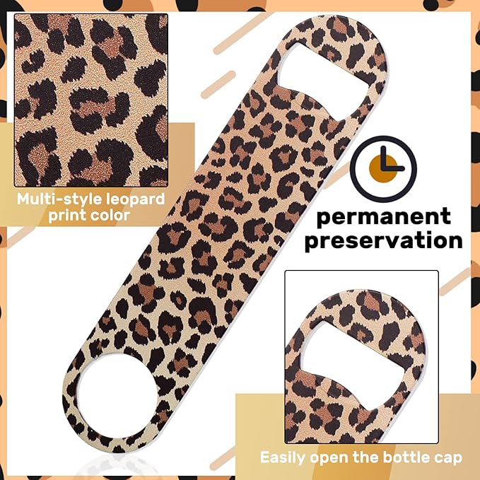 4 Pcs Flat Bottle Opener Heavy Duty Stainless Steel Bottle Opener Beer Flask Tools for Kitchen Bar Restaurant, 7 Inches(Leopard Print) - Image 3