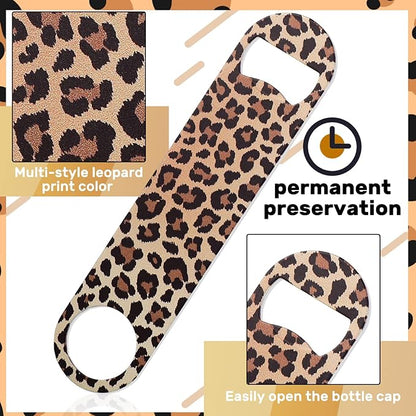 4 Pcs Flat Bottle Opener Heavy Duty Stainless Steel Bottle Opener Beer Flask Tools for Kitchen Bar Restaurant, 7 Inches(Leopard Print) - Image 3
