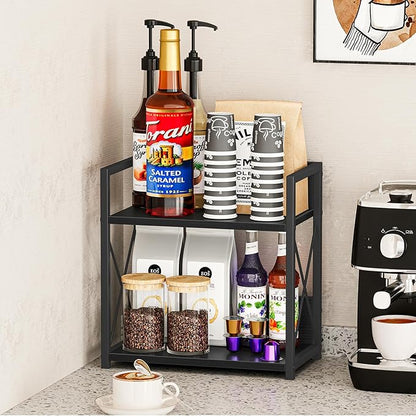 Giikin Countertop Organizer, 2 Tier Coffee Station Organizer for Desktop, Wood Counter Shelf Spice Rack for Kitchen (Black, M) - Image 6