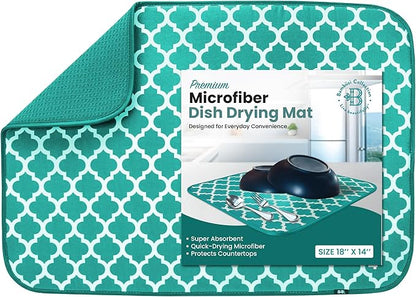 Dish Drying Mat - Microfiber Kitchen Counter Mat, Super Absorbent & Quick Dry Dish Drying Pad for Dishes, Utensils, Pots & Pans - Large Reversible Drying Mat for Kitchen Countertops, Coffee Bar, Green by Bamb%C3%BCsi