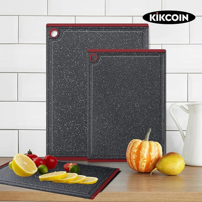 Kikcoin Plastic Cutting Boards for Kitchen, 3-Piece Large Cutting Board Set Dishwasher Safe Chopping Boards with Non-slip Feet and Juice Grooves, Red - Image 7