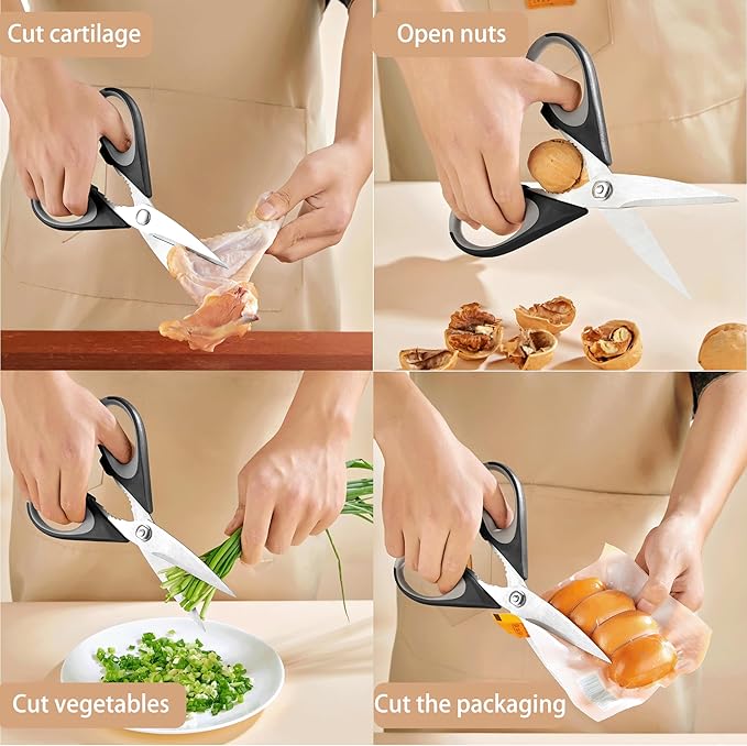 Kitchen Scissors All Purpose 3 Pack - Heavy Duty Stainless Steel Cooking Shears for Cutting Meat, Food, Fish, Poultry Multipurpose Sharp Sissors for Dishwasher Safe, with Blade Guards - Image 3