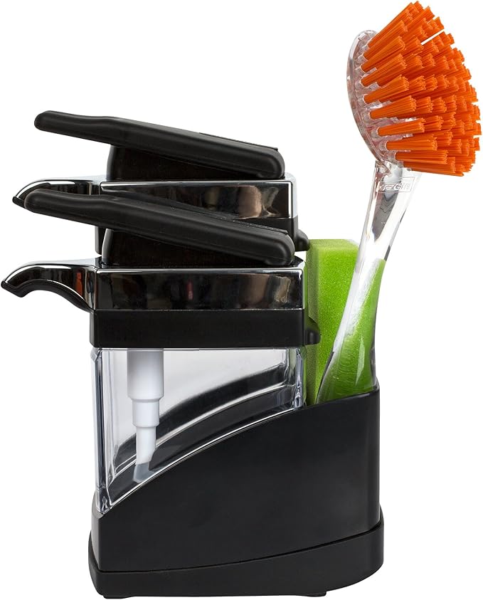 Casabella Sink Sider Duo Soap Dispensers with Sponge, Black and Chrome Plating - Image 2