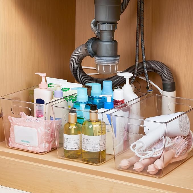 YIHONG 10 Pack Clear Pantry Organizer Bins, Plastic Containers with Handle for Kitchen,Freezer,Cabinet,Closet,Bathroom Under Sink Storage - Image 7