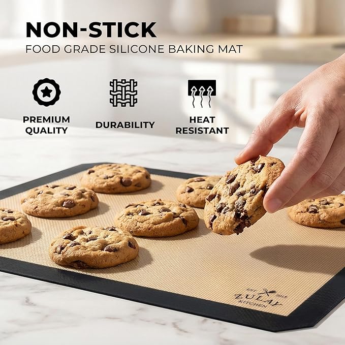 Zulay Kitchen Silicone Baking Mat 2-Pack (16.5"x11.6") – Reusable Nonstick Silicone Baking Sheets for Oven, Pastry, Cookies & More – Easy to Clean, Heat Resistant (Black)