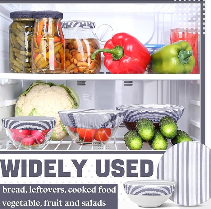 10 Pack Cloth Bowl Covers for Bread Rising - 5 Size Stretch Elastic Food Storage Container Lids - Reusable Cotton Fabric Covers for Food, Fruits, Leftovers (Fresh)