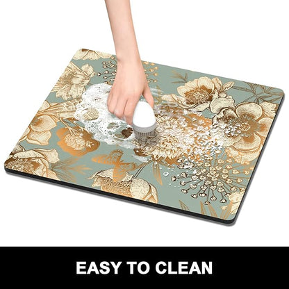 Rnivvi Dish Drying Mat for Kitchen Counter, 16 x 18" Cute Flower Theme Absorbent Heat Resistant Drying Pad with Non-slip Rubber, Coffee Bar Mats for Dish Rack Kitchen Decor Accessories, Green - Image 6