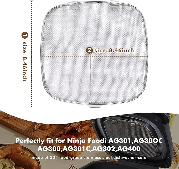 Stainless Steel Splatter Shield for Ninja Foodi AG301, Air Fryer Accessories for Ninja Foodi 5-in-1 Indoor Grill, Replacement Parts Splatter Screen for Ninja Foodi AG300, AG300C,AG301C, AG302, AG400 - Image 2
