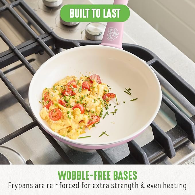 GreenLife Non Stick Fry Pan Set (7" & 10"), Non-Toxic PFAS-Free Ceramic Skillets, Dishwasher & Oven Safe, Egg Omelet Frying Pans, Stay- Cool Handles, Kitchen Home Cooking Essentials, Pink - Image 9
